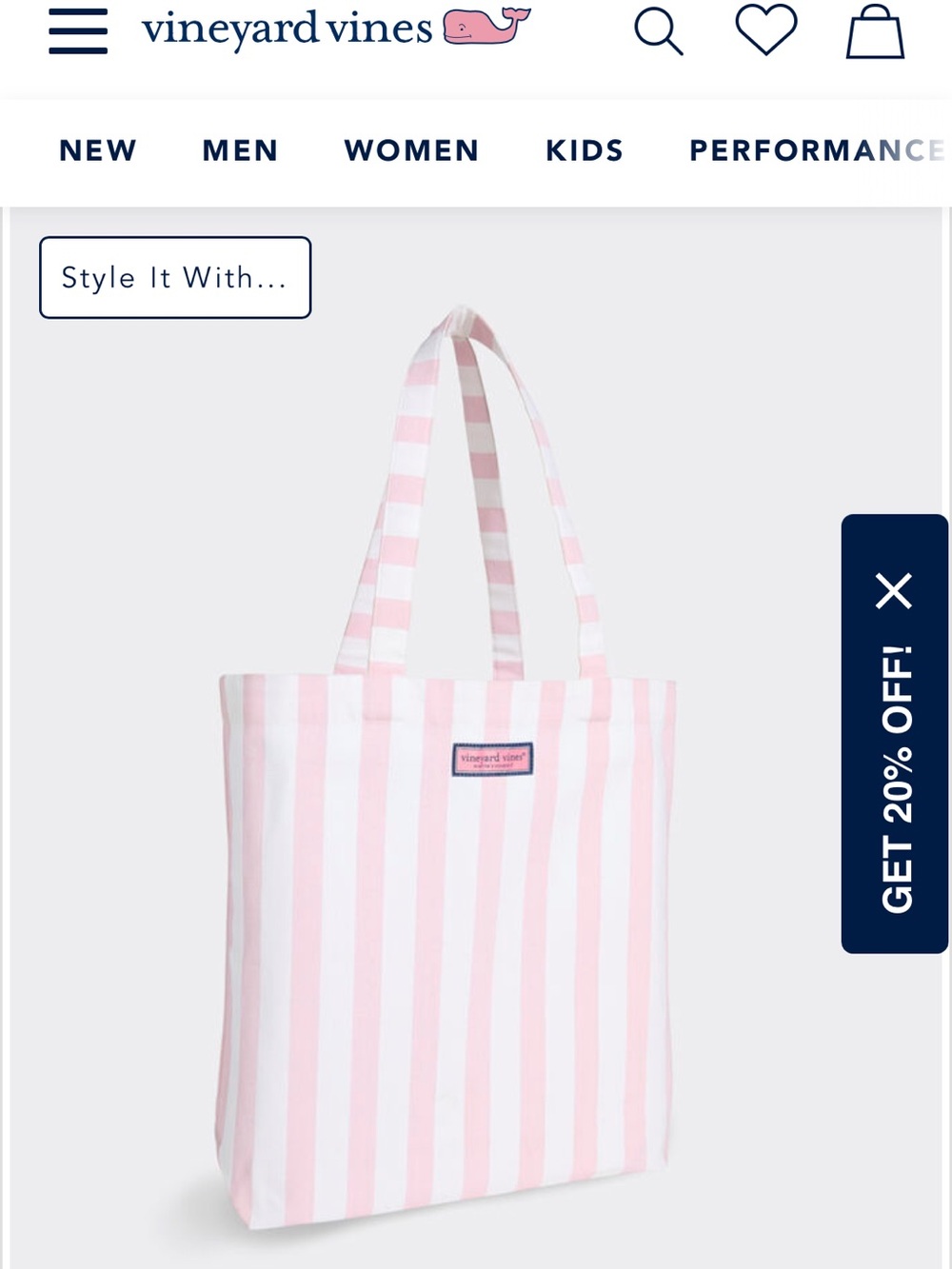 Vineyard Vines Pink and White Vertical Stripe Canvas Tote NWT